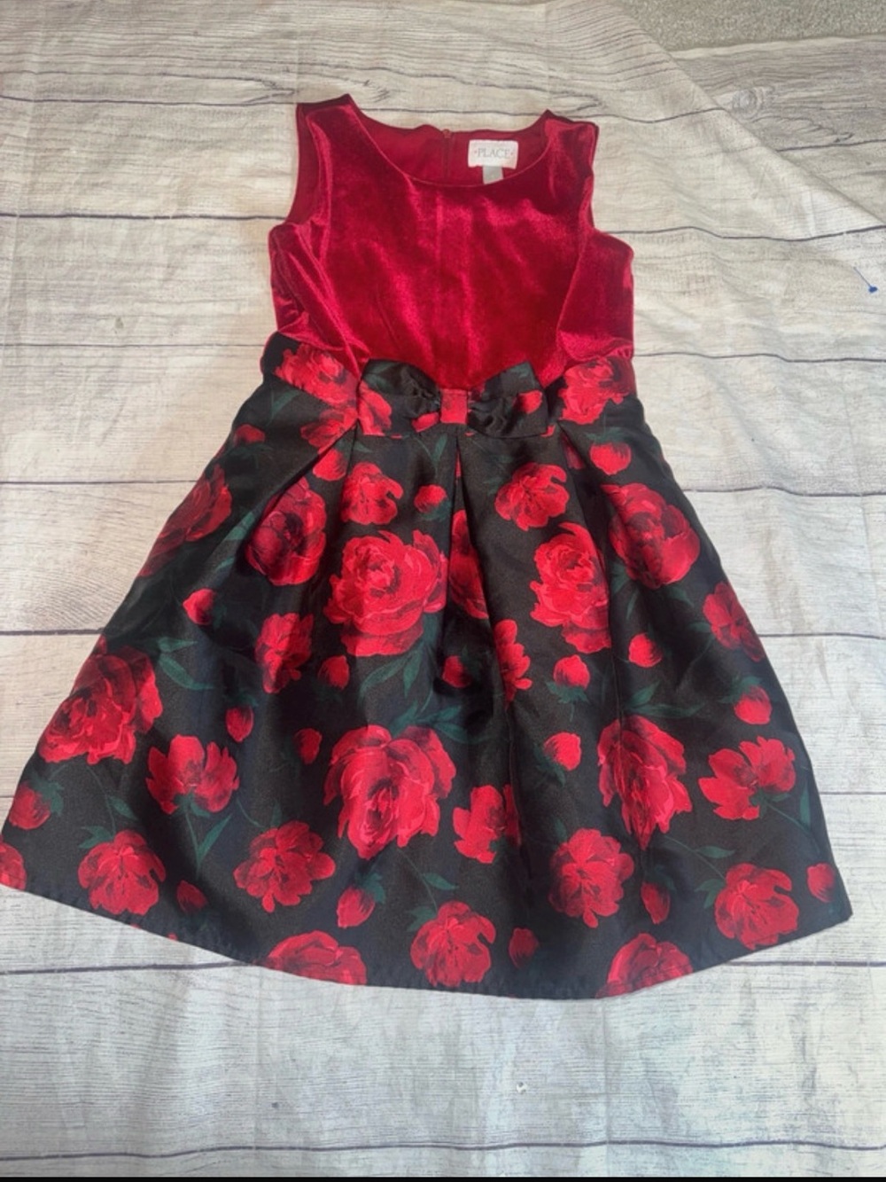 Children’s Place Red Black Rose Holiday Dress 8 Christmas